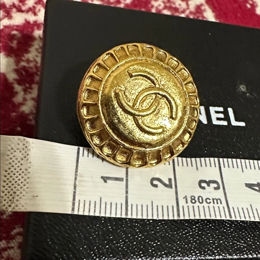 Chanel Gold-Tone Interlocking CC Button Earrings - Picture 9 of 10